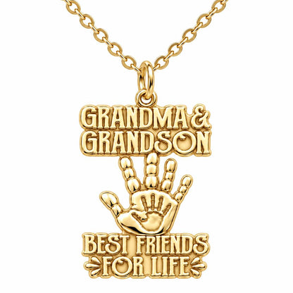 Grandma and Grandson Hand in Hand Charm Necklace Set – 18K gold, front view