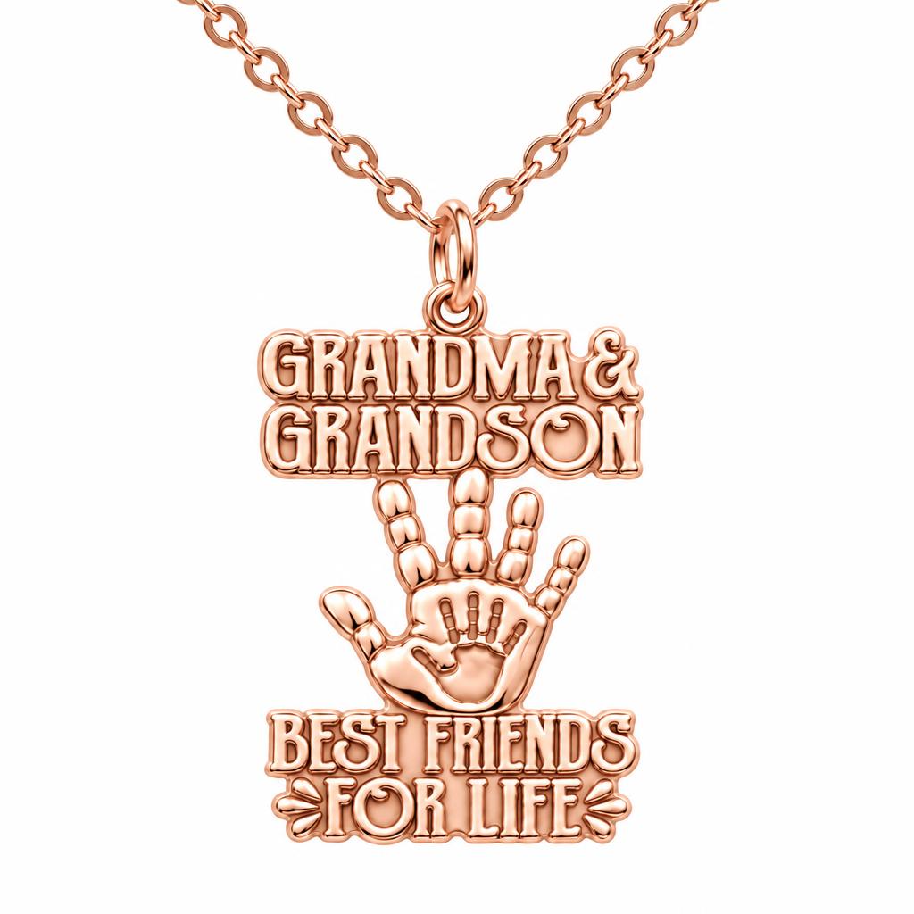 Grandma and Grandson Hand in Hand Charm Necklace Set – rose gold, front view