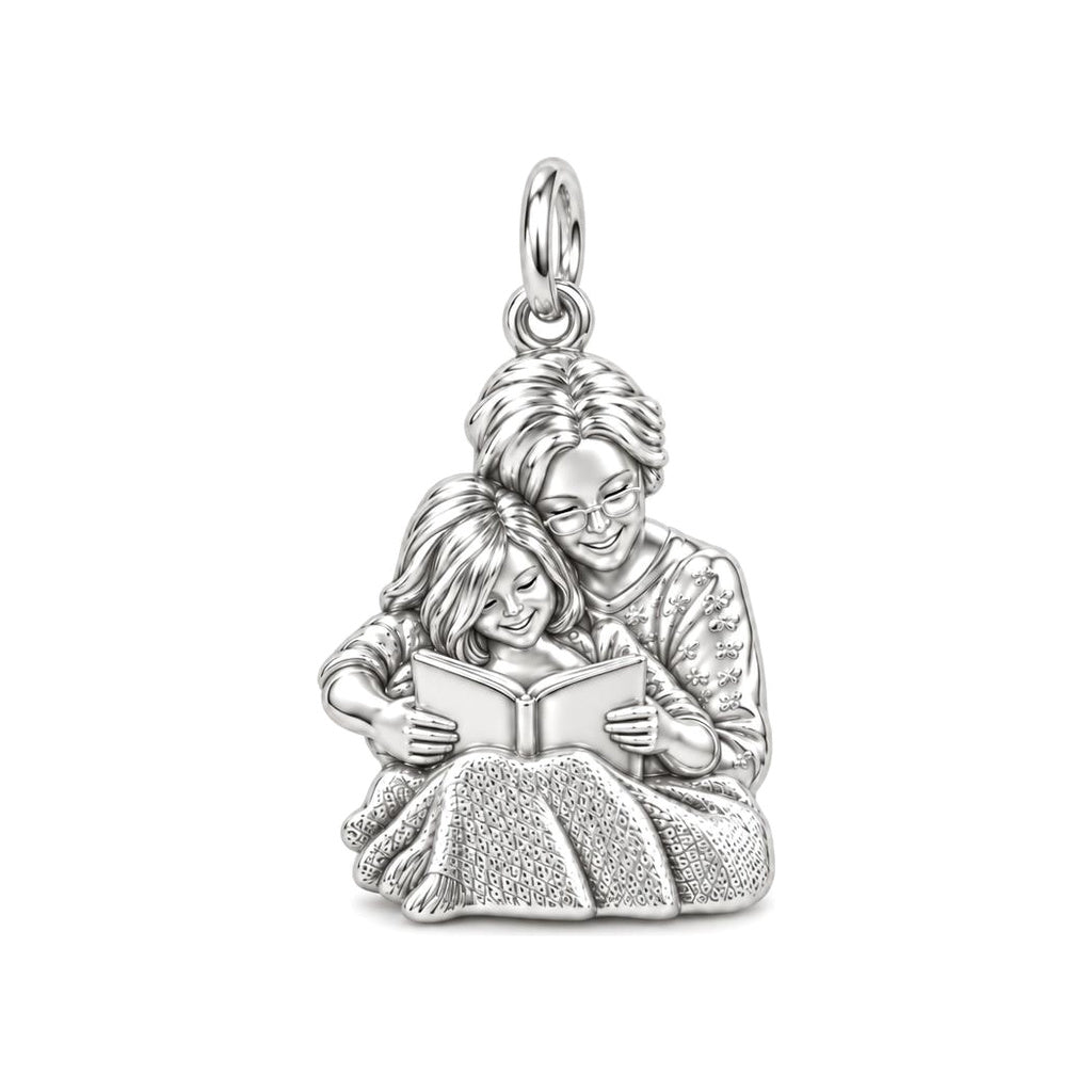 Grandma Reading Together Charm Bracelet – Personalized Nana Gift – silver charm, front view