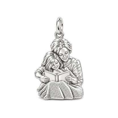 Grandma Reading Together Charm Bracelet – Personalized Nana Gift – silver charm, front view