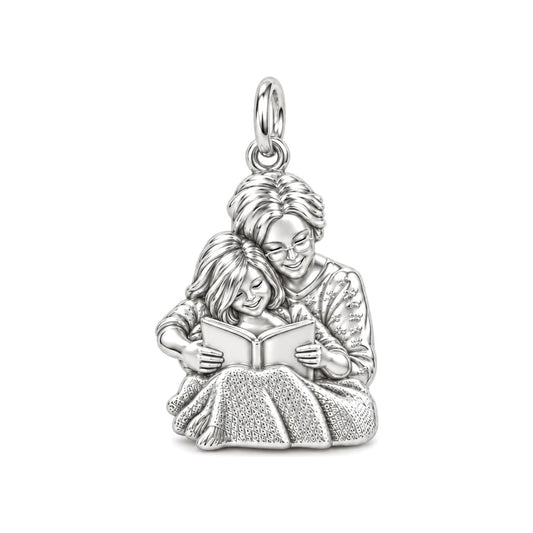 Grandma Reading Together Charm Bracelet – Personalized Nana Gift – silver charm, front view
