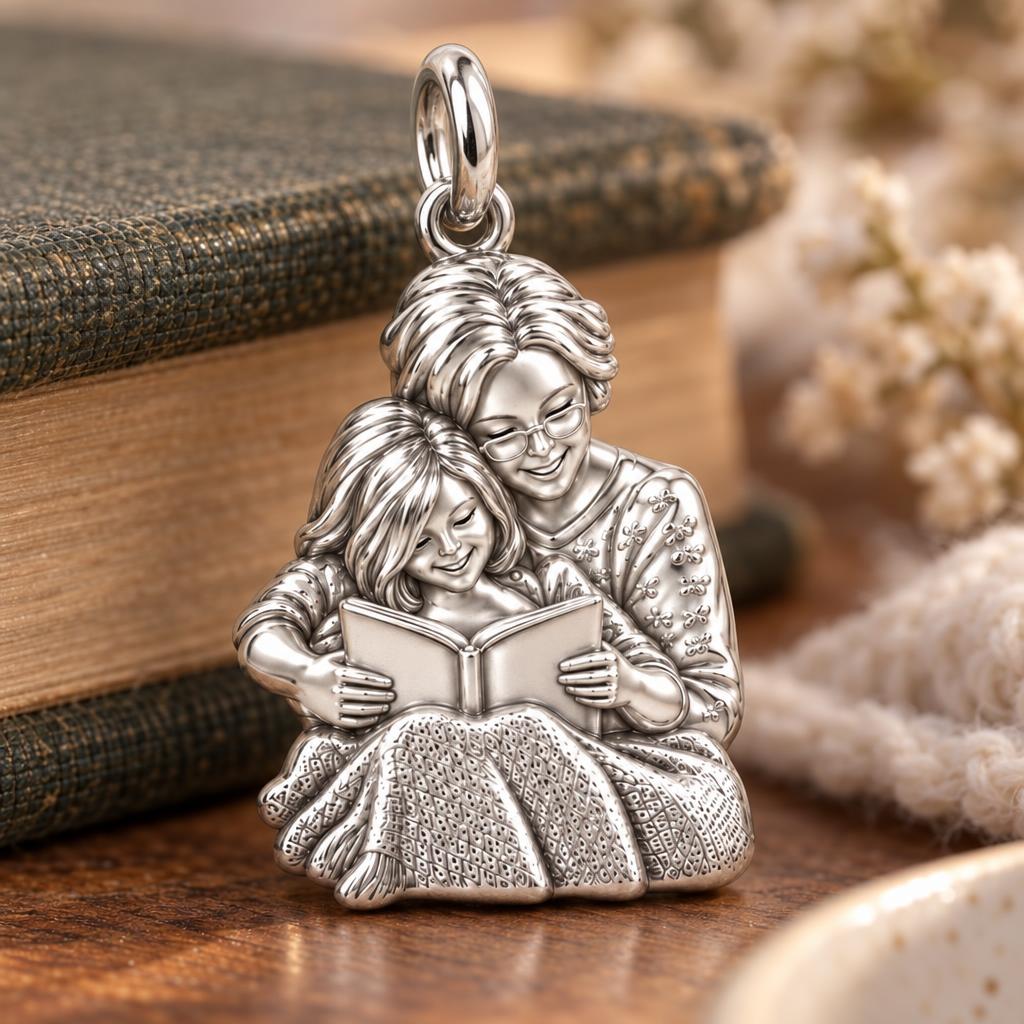 Grandma Reading Together Charm Bracelet – Personalized Nana Gift – macro detail of the charm