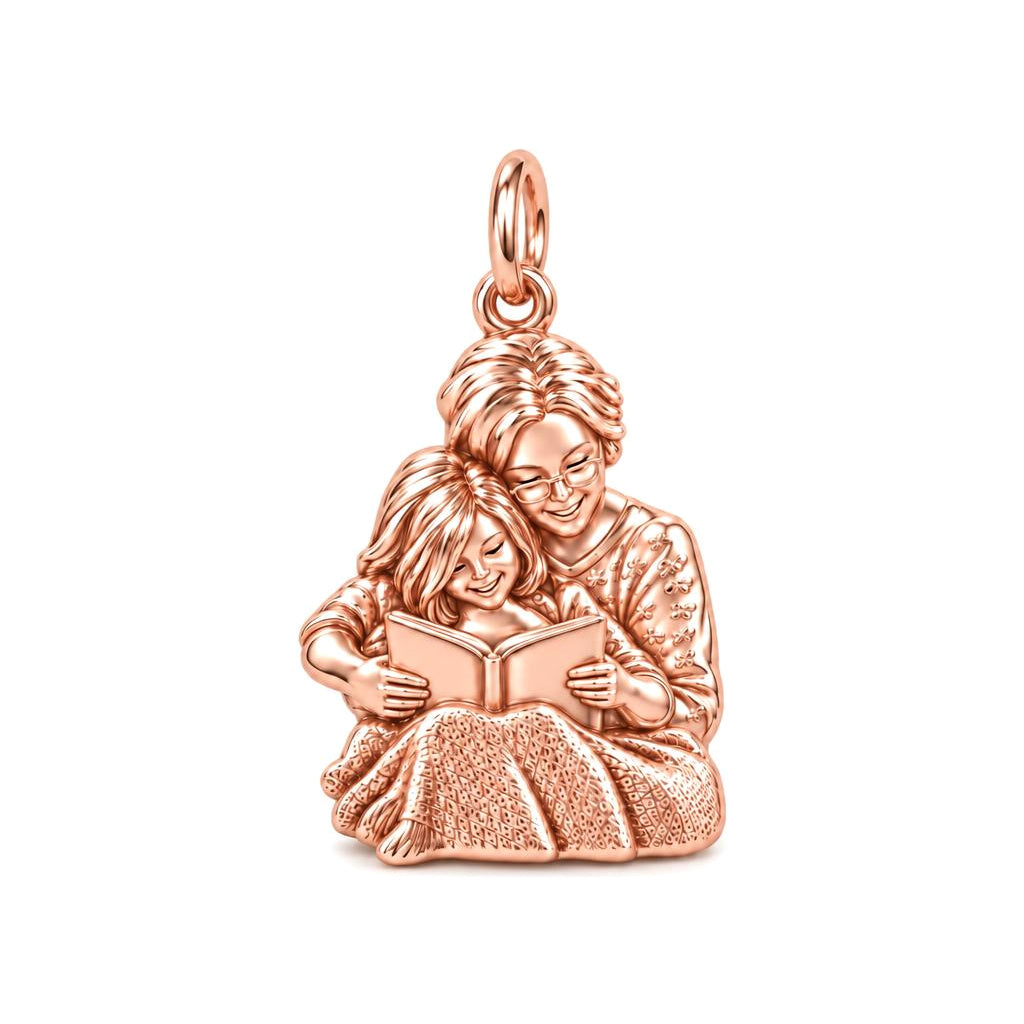 Grandma Reading Together Charm Bracelet – Personalized Nana Gift – rose gold charm, front view