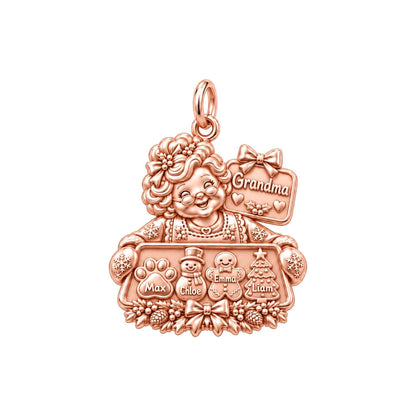 Grandma's Holiday Baking Charm Bracelet – Personalized Grandma Gift – rose gold 3 cm charm, front view