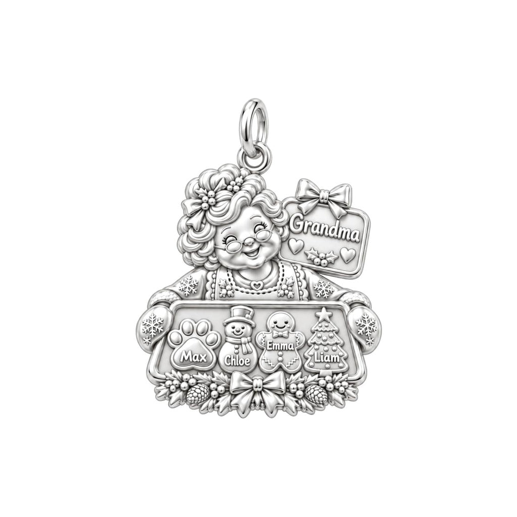 Grandma's Holiday Baking Charm Bracelet – Personalized Grandma Gift – silver plated 3 cm charm, front view