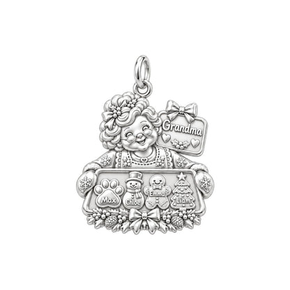 Grandma's Holiday Baking Charm Bracelet – Personalized Grandma Gift – silver plated 3 cm charm, front view