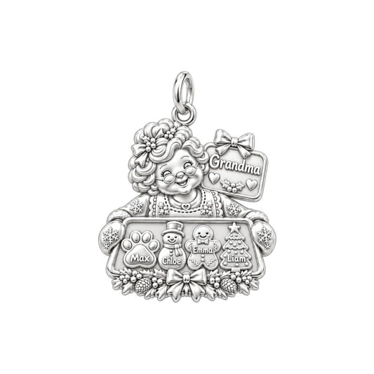 Grandma's Holiday Baking Charm Bracelet – Personalized Grandma Gift – silver plated 3 cm charm, front view