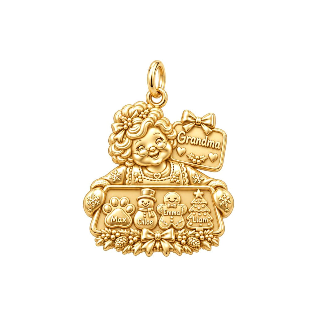 Grandma's Holiday Baking Charm Bracelet – Personalized Grandma Gift – 18K gold plated 3 cm charm, front view