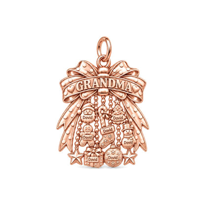 Grandma's Holiday Bow Charm Bracelet – Personalized Nana Gift – rose gold 2 cm charm, front view