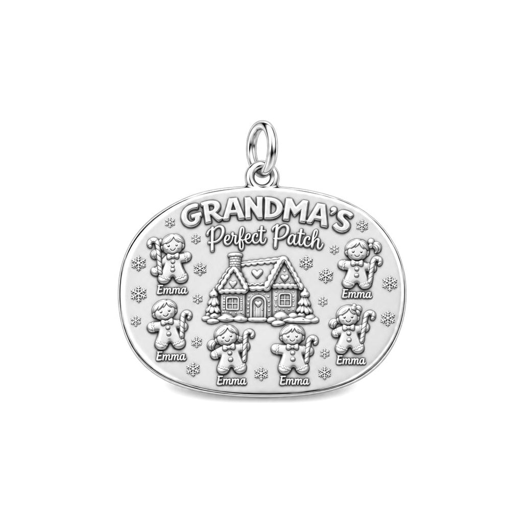 Grandma's Perfect Patch Charm Bracelet – Personalized Grandma Gift – silver plated 3 cm charm, front view