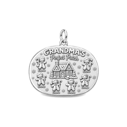 Grandma's Perfect Patch Charm Bracelet – Personalized Grandma Gift – silver plated 3 cm charm, front view