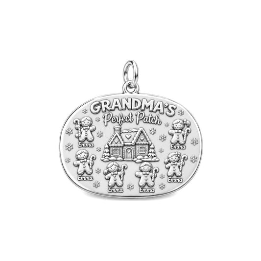 Grandma's Perfect Patch Charm Bracelet – Personalized Grandma Gift – silver plated 3 cm charm, front view