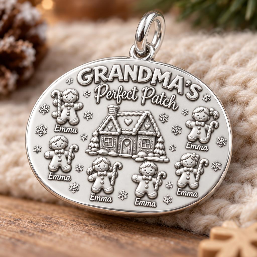 Grandma's Perfect Patch Charm Bracelet – Personalized Grandma Gift – macro detail of the charm