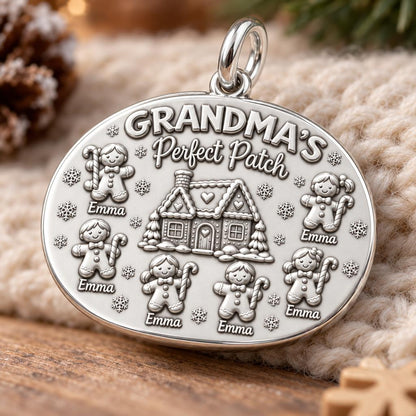 Grandma's Perfect Patch Charm Bracelet – Personalized Grandma Gift – macro detail of the charm