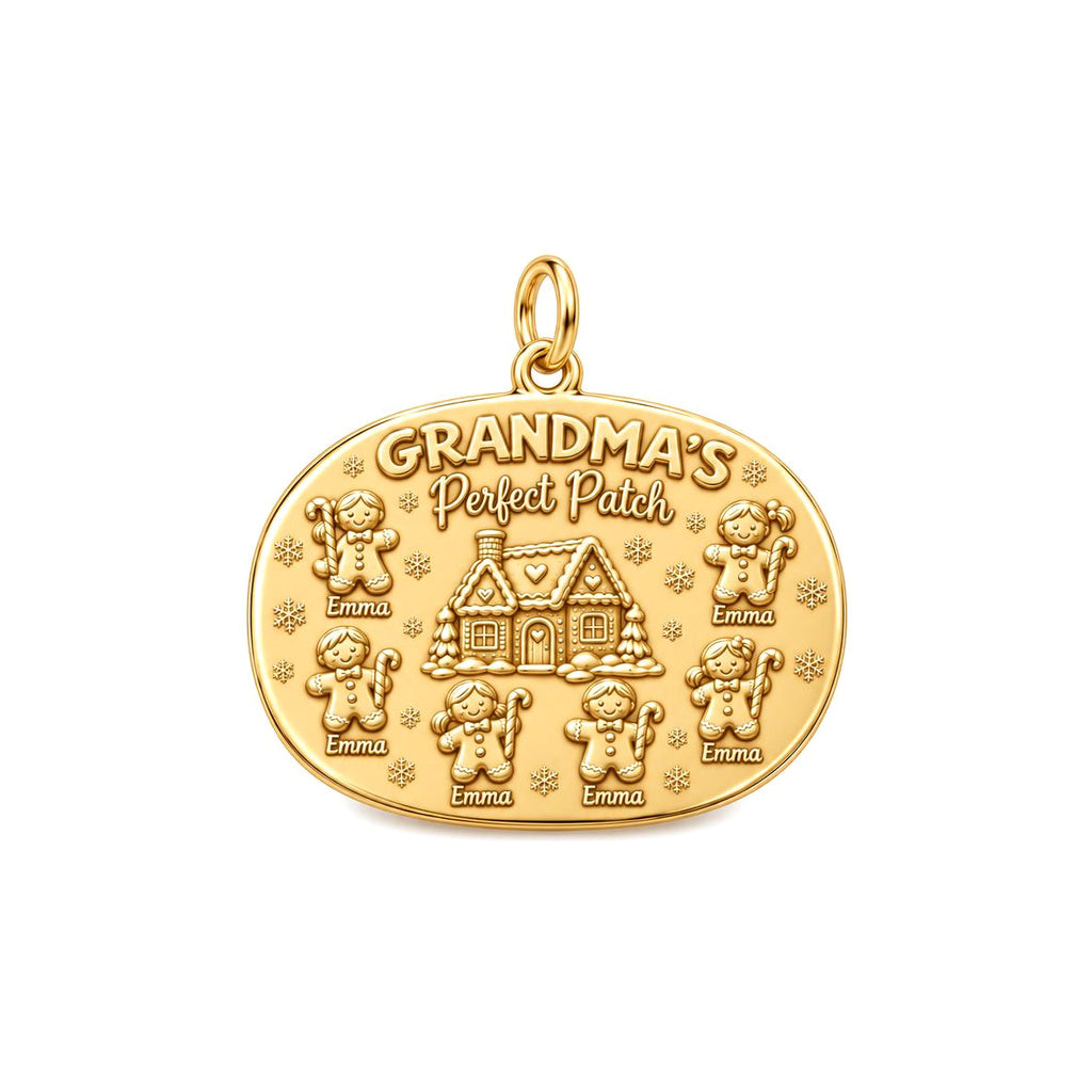 Grandma's Perfect Patch Charm Bracelet – Personalized Grandma Gift – 18K gold plated 3 cm charm, front view