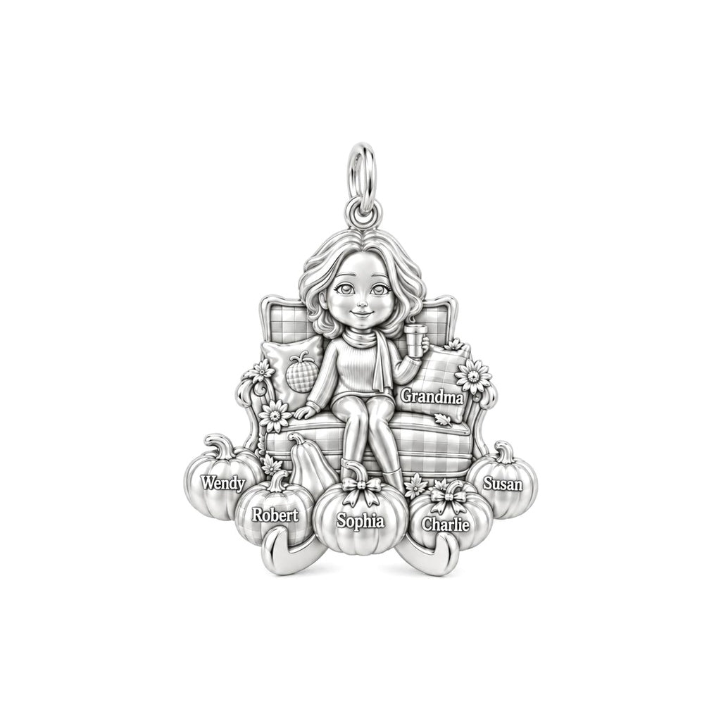 Grandma's Pumpkin Patch Charm Bracelet – Personalized Grandma Gift – silver plated 3 cm charm, front view
