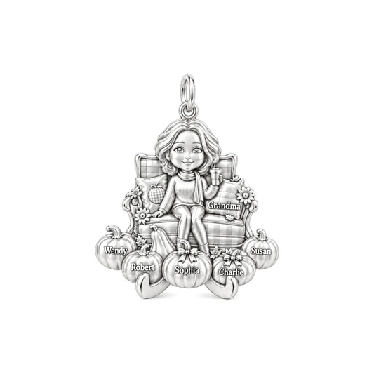 Grandma's Pumpkin Patch Charm Bracelet – Personalized Grandma Gift – silver plated 3 cm charm, front view