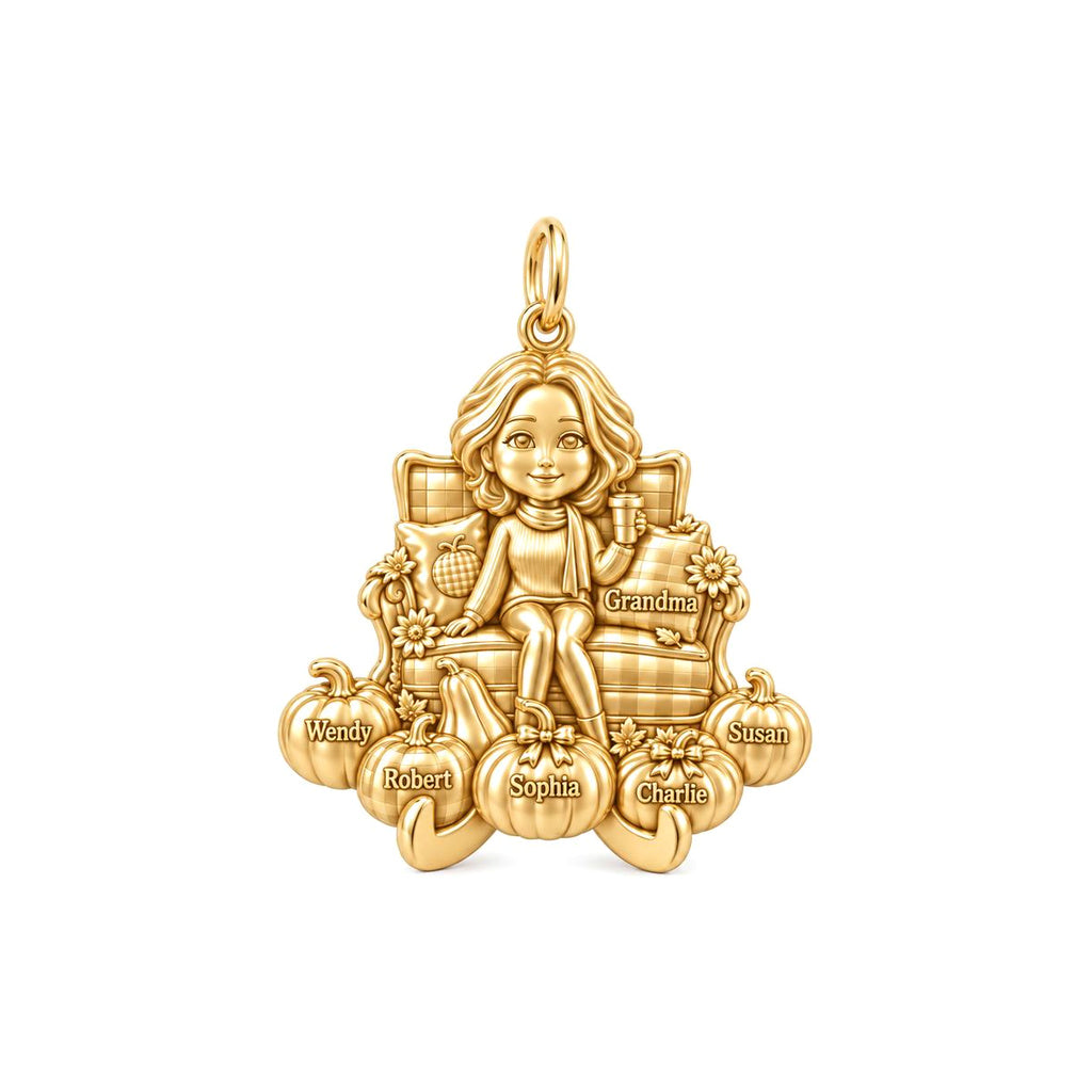 Grandma's Pumpkin Patch Charm Bracelet – Personalized Grandma Gift – 18K gold plated 3 cm charm, front view