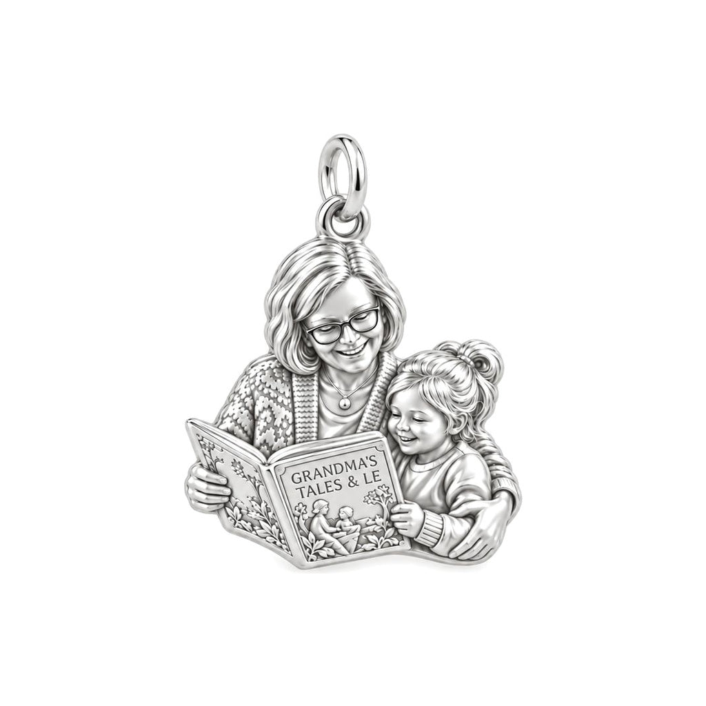 Grandma's Story Time Charm Bracelet – Personalized Nana Gift – silver plated 2 cm charm, front view