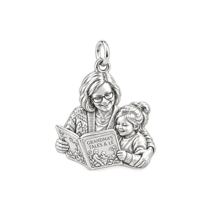 Grandma's Story Time Charm Bracelet – Personalized Nana Gift – silver plated 2 cm charm, front view