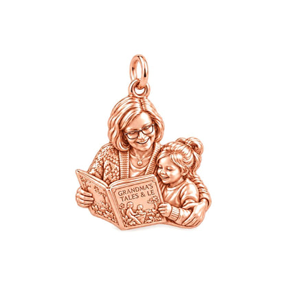 Grandma's Story Time Charm Bracelet – Personalized Nana Gift – rose gold 2 cm charm, front view
