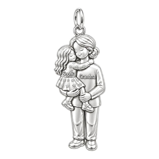 Grandma's Warm Embrace Charm Bracelet – Personalized Nana Gift – silver plated 2 cm charm, front view