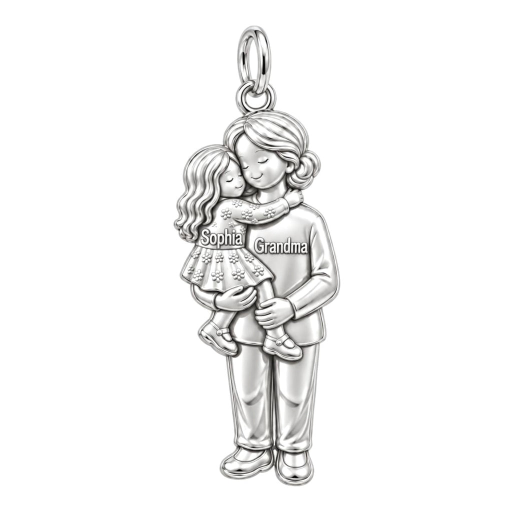 Grandma's Warm Embrace Charm Bracelet – Personalized Nana Gift – silver plated 3 cm charm, front view