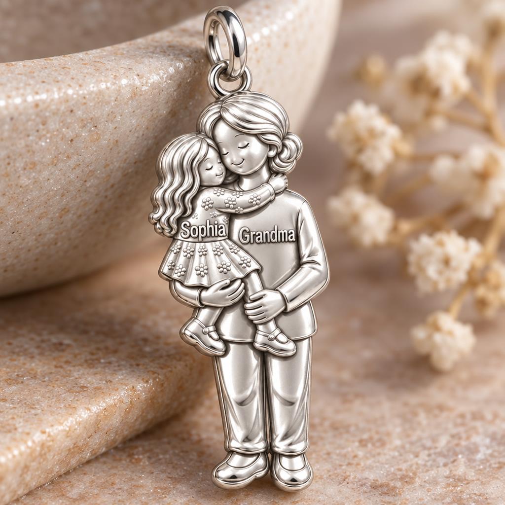 Grandma's Warm Embrace Charm Bracelet – Personalized Nana Gift – macro detail of the charm