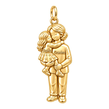Grandma's Warm Embrace Charm Bracelet – Personalized Nana Gift – 18K gold plated 3 cm charm, front view