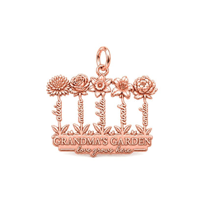 Grandma's Wildflower Garden Charm Bracelet – Personalized Gift – rose gold 3 cm charm, front view