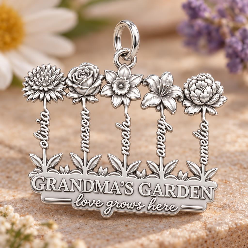 Grandma's Wildflower Garden Charm Bracelet – Personalized Gift – macro detail of the charm