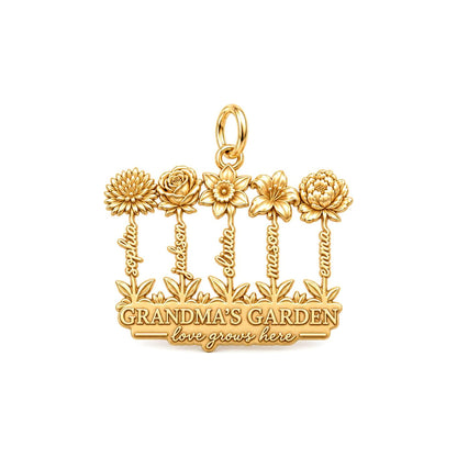 Grandma's Wildflower Garden Charm Bracelet – Personalized Gift – 18K gold plated 3 cm charm, front view