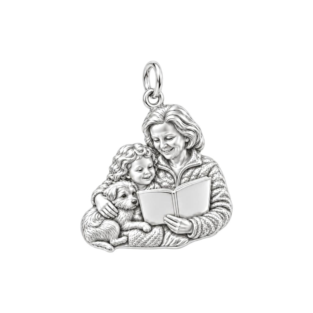 Grandma Storytime Reading Charm Bracelet – Personalized Nana Gift – silver charm, front view