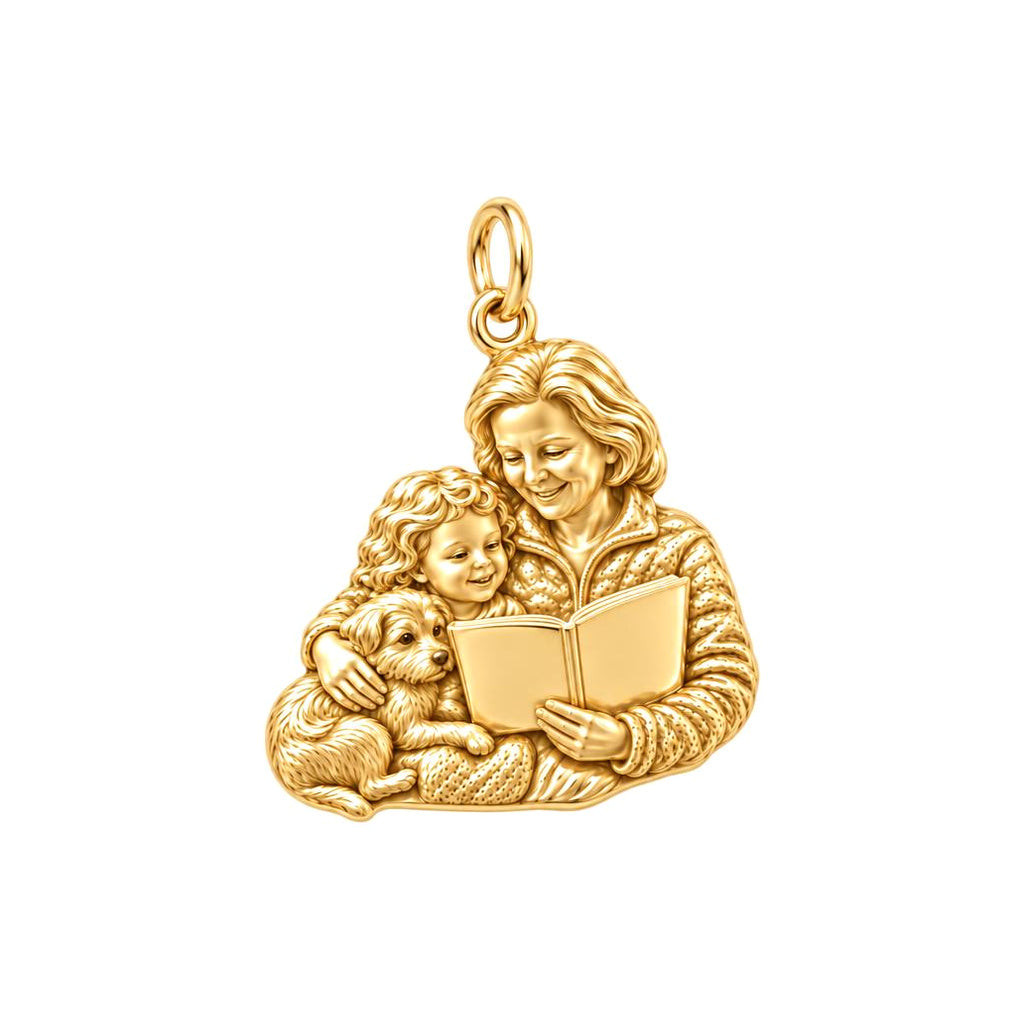 Grandma Storytime Reading Charm Bracelet – Personalized Nana Gift – 18K gold charm, front view