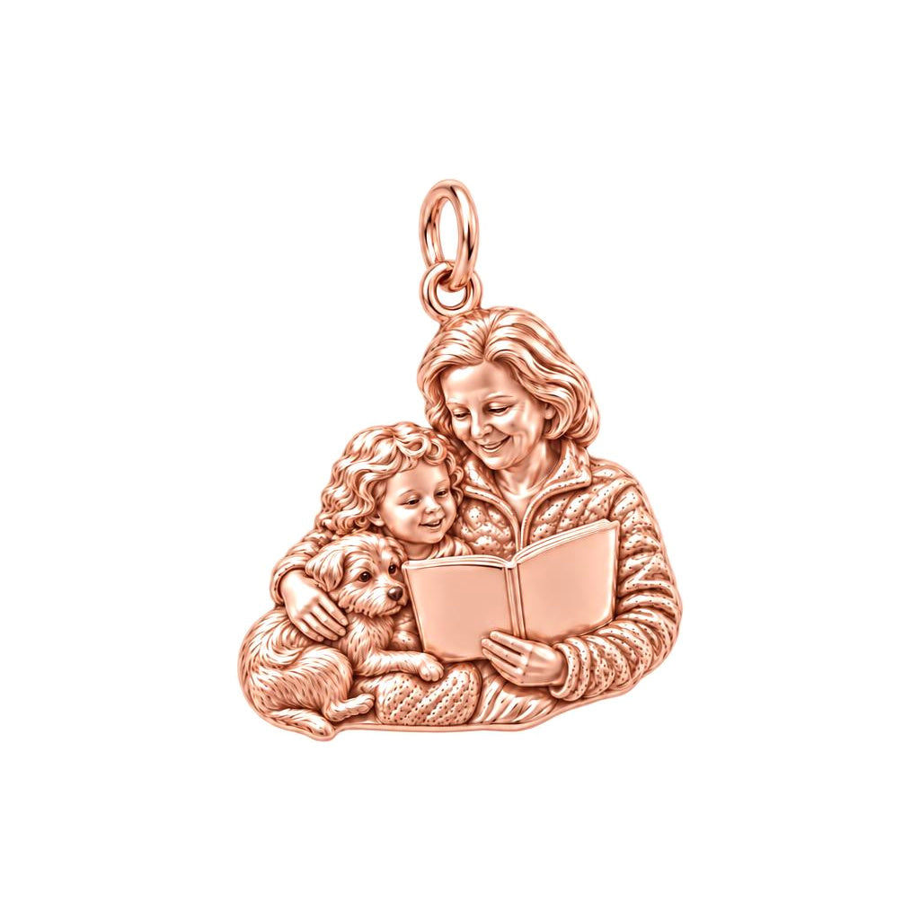 Grandma Storytime Reading Charm Bracelet – Personalized Nana Gift – rose gold charm, front view