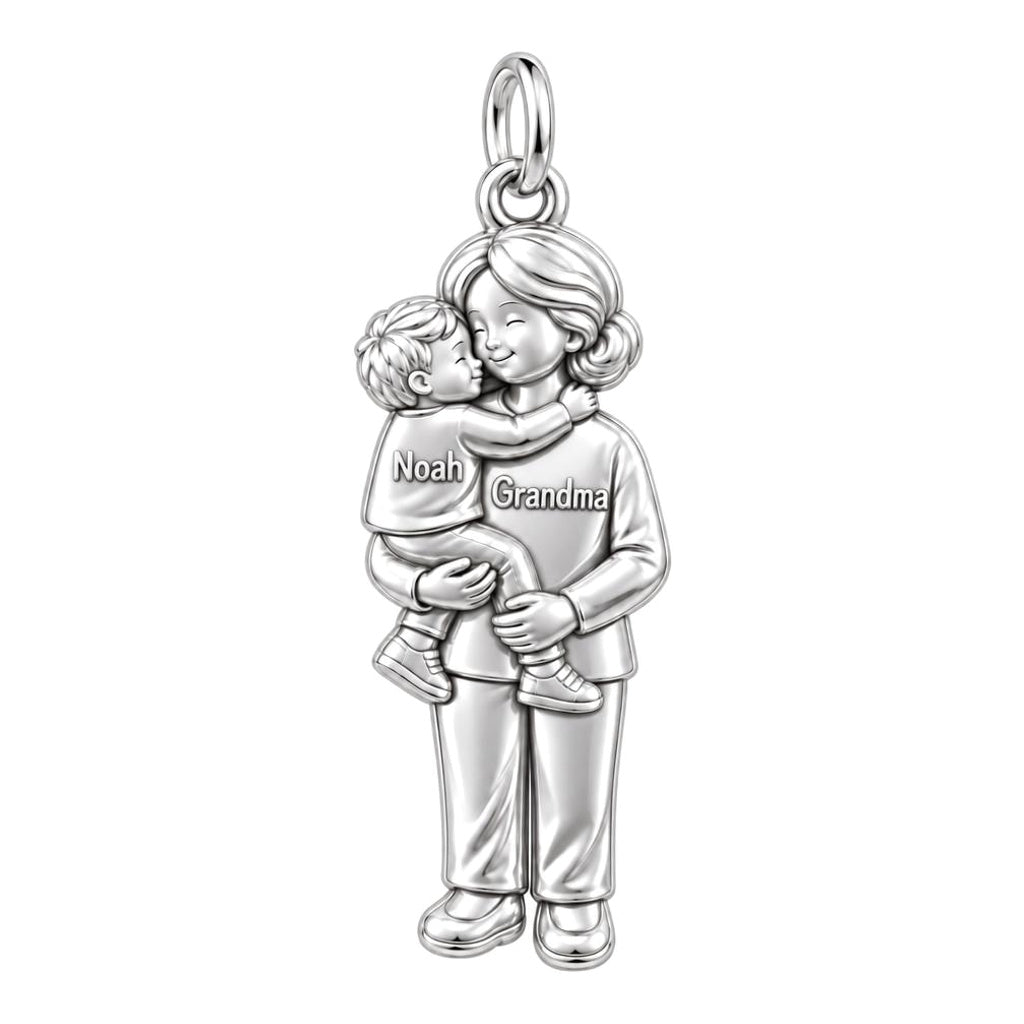 Grandma Sweet Hug Charm Bracelet – Personalized Nana Gift – silver plated 3 cm charm, front view