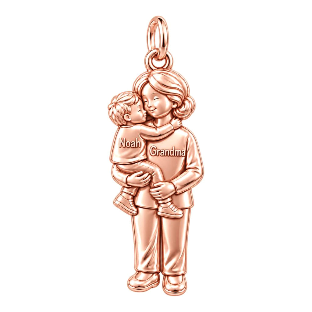 Grandma Sweet Hug Charm Bracelet – Personalized Nana Gift – rose gold 3 cm charm, front view