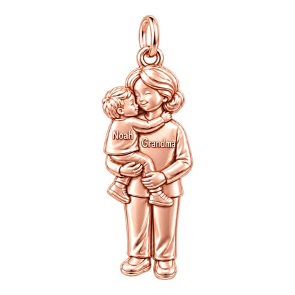 Grandma Sweet Hug Charm Bracelet – Personalized Nana Gift – rose gold 3 cm charm, front view