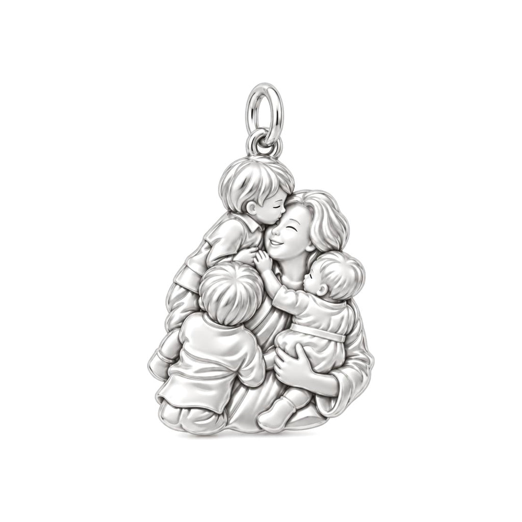Grandmother's Tender Embrace Charm Bracelet – Personalized Mom Gift – silver charm, front view