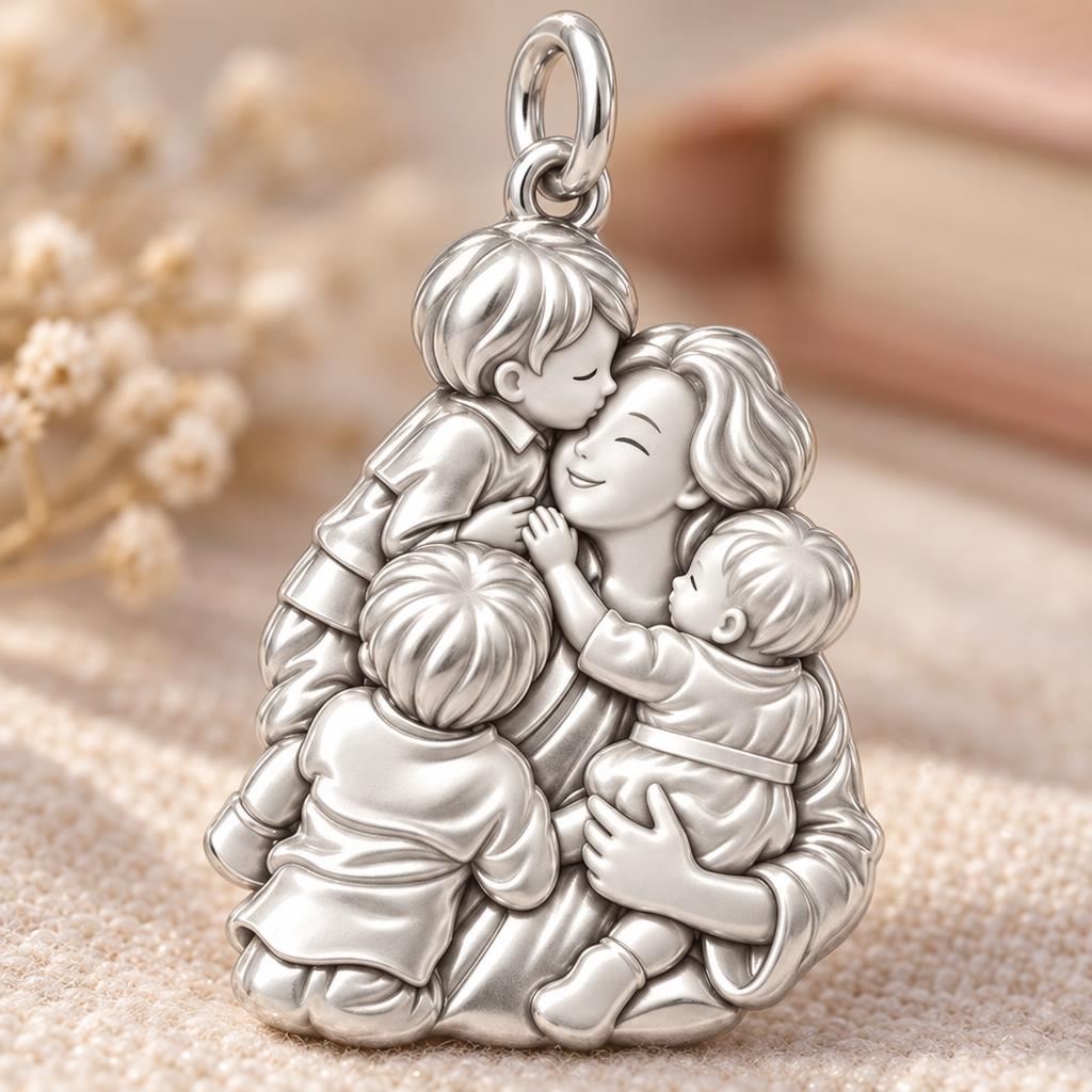 Grandmother's Tender Embrace Charm Bracelet – Personalized Mom Gift – macro detail of the charm