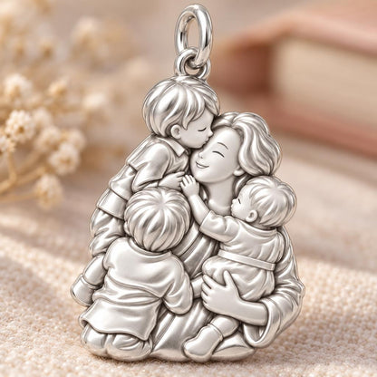 Grandmother's Tender Embrace Charm Bracelet – Personalized Mom Gift – macro detail of the charm