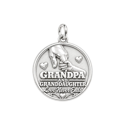 Grandpa and Granddaughter Charm Bracelet – Personalized Gift – silver plated 3 cm charm, front view