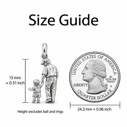 Grandpa and Grandson Hand in Hand Charm Bracelet Set – size guide, 13 mm charm next to a quarter