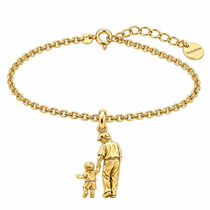 Grandpa and Grandson Hand in Hand Charm Bracelet Set – 18K gold, front view