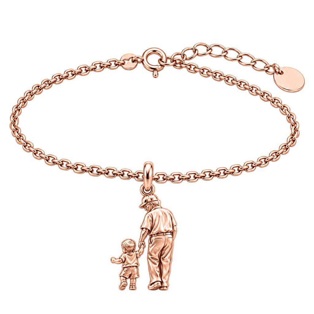 Grandpa and Grandson Hand in Hand Charm Bracelet Set – rose gold, front view