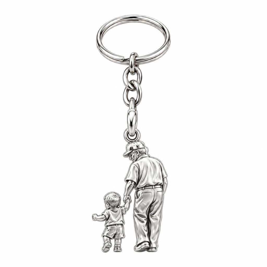 Grandpa and Grandson Hand in Hand Charm Keychain – silver, front view