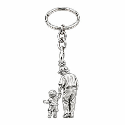 Grandpa and Grandson Hand in Hand Charm Keychain – silver, front view