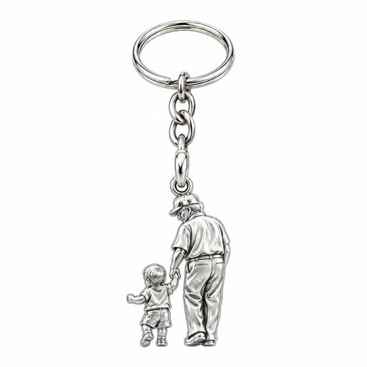 Grandpa and Grandson Hand in Hand Charm Keychain – silver, front view