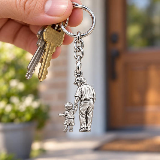 Grandpa and Grandson Hand in Hand Charm Keychain – worn / in use