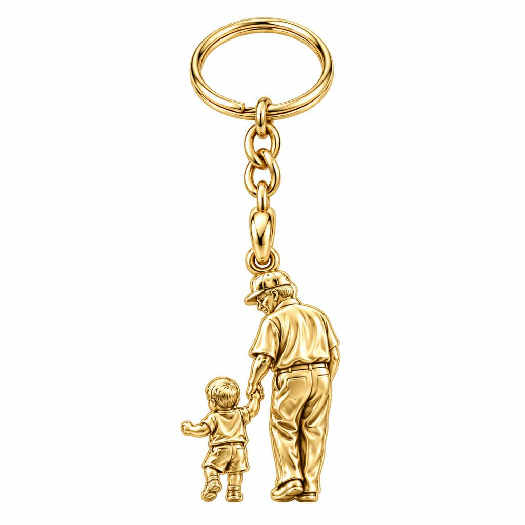 Grandpa and Grandson Hand in Hand Charm Keychain – 18K gold, front view